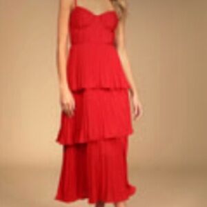 Red Tiered Ruffled Midi Sundress Sweetheart Neckline
